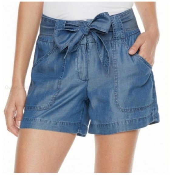 NWT Apt.9 Chambray Tie Waist Shorts - Picture 1 of 6